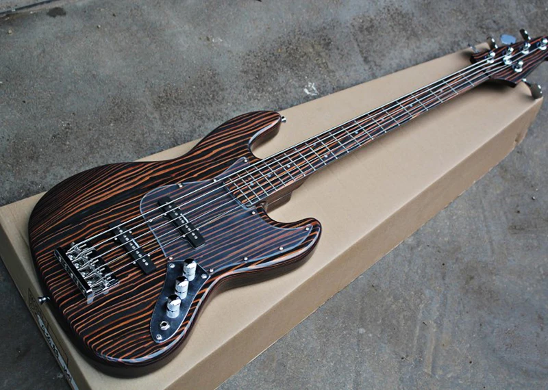 5 Strings Zebra Wood Electric Bass Guitar with Acrylic Pickguard