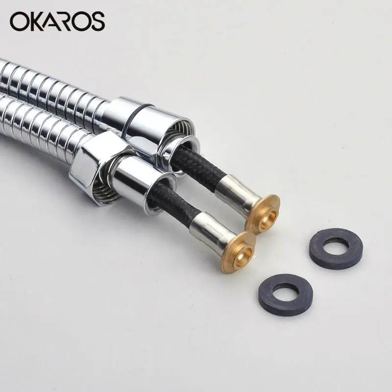 Okaros حوض الحمام دش خرطوم مرن Length1.5m المقاوم للصدأ الكروم السيليكون أنبوب خرطوم السباكة أنابيب المياه خرطوم