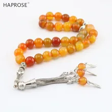 Оранжевый Агат 33 бусины мусульманский тасбих Allah четки натуральный 8-10 мм бисер субха подарок ювелирные изделия браслет