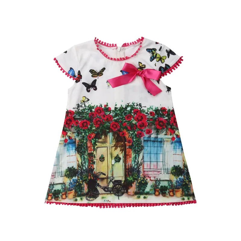 

1-5Years Casual Summer Baby Girl Dress Cotton Print Floral Bow Infant Girl Dresses Toddler Baby Girl Clothes