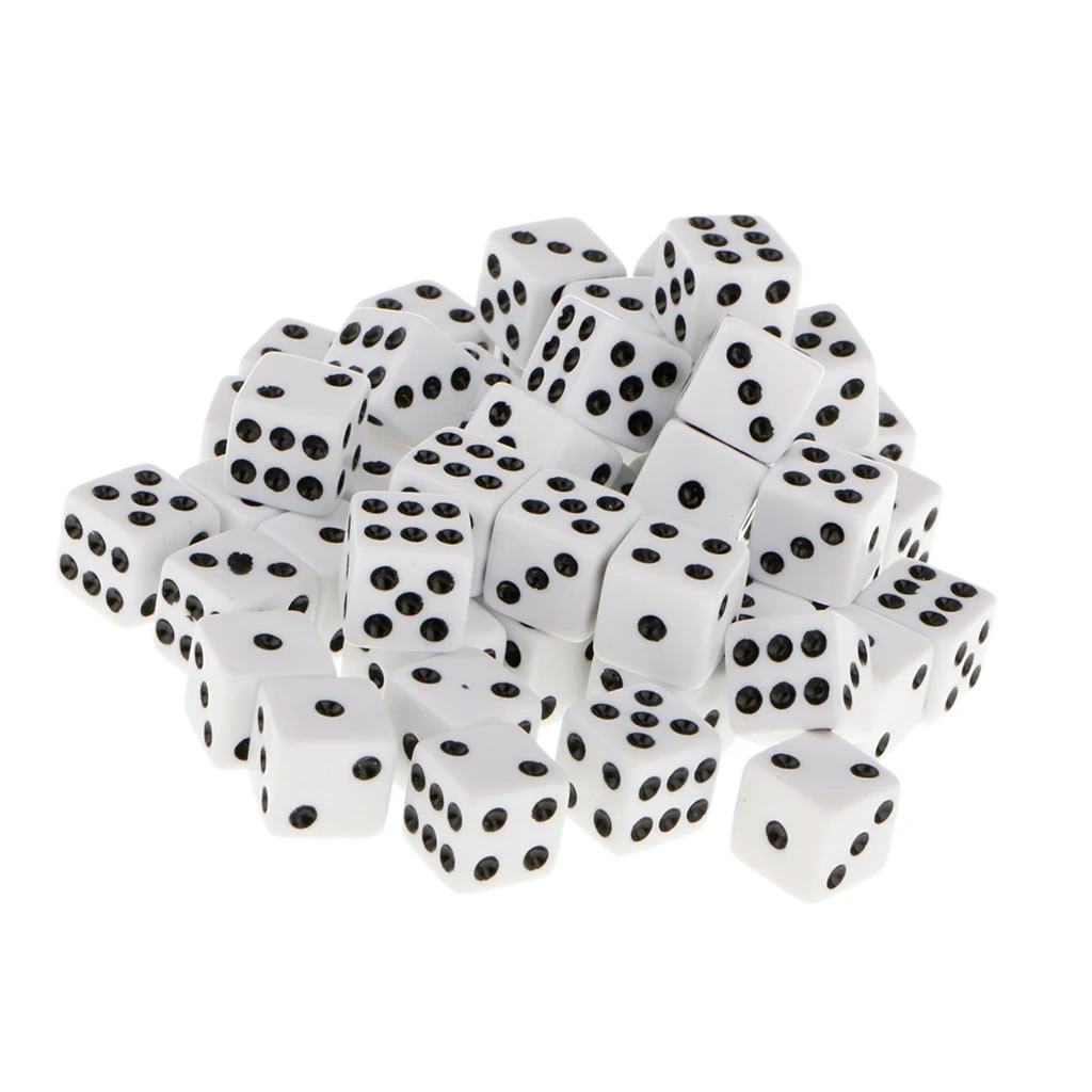 50pcs 6 Sided Dotted Dice, Opaque White, 16mm Die Cubes Blocks for Role Playing Gaming Accessories