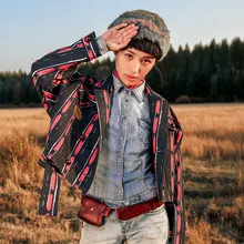 Зима локомотив ретро полосатый свободный жакет 14039