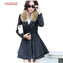 Высококачественное пальто из искусственной кожи, женский плащ-Пыльник с меховым воротником, осенне-зимние топы, новые модные женские кожаные топы большого размера K2491