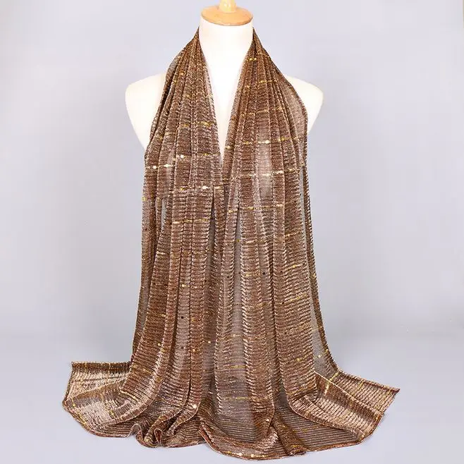 Красивые! Волшебная нить блесток хиджабы Для женщин-мусульманок Shimmer шаль Хиджабы морщины Исламская свадебная вуаль шарфы головной убор - Цвет: 8 coffee