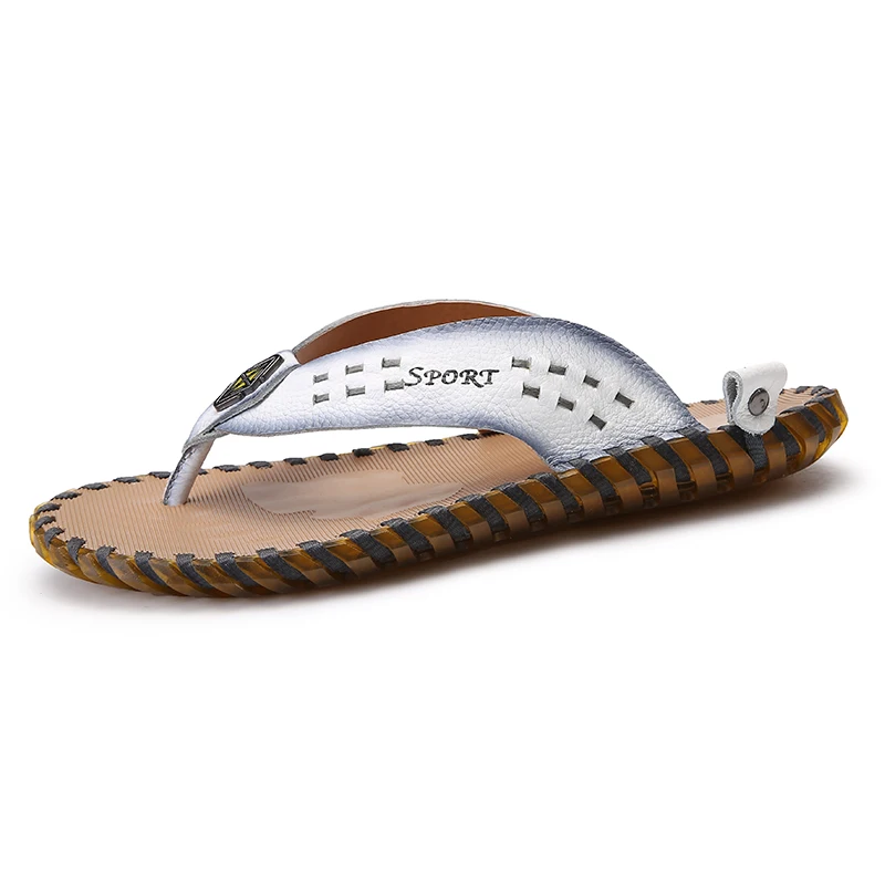 Г., брендовые летние мужские сандалии кожаные высококачественные пляжные вьетнамки, тапочки Мужская Удобная обувь на плоской резиновой подошве, Новинка - Цвет: 901White