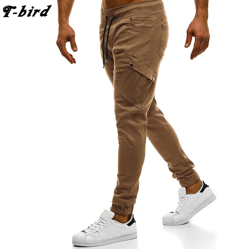 T-Bird Joggers брюки для мужчин Уличная однотонная штаны-карго карман decoratio хип-хоп мужские джоггеры спортивные брюки высокого качества мужские