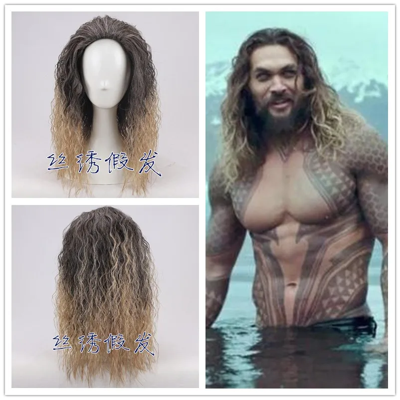 

Movie Justice League Aquaman Wig Aquaman Role Play Poseidon Hair Comic Halloween Cosplay Costume Superhero Wigs Cap Jason Momoa