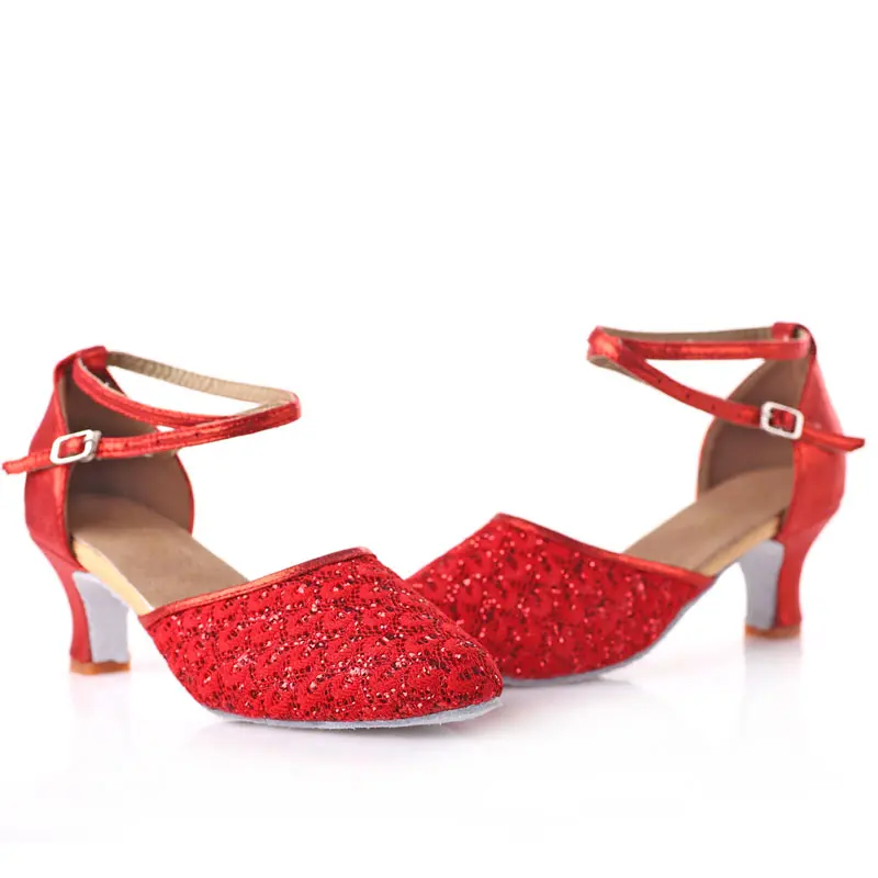 Closed Toe Woman Tango/Latin/Ballroom Shoes for Dancing High Heels 5cm/7cm Women Salsa Party Dance Shoes Blue/Gold/Red Soft Sole