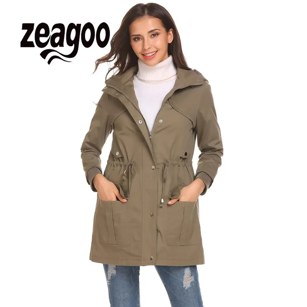 Zeagoo Женская куртка на молнии Повседневная Верхняя одежда со съемным капюшоном в