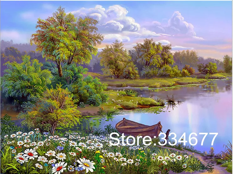 Cross Stitch Kits Crafts Beautiful spring Scenic lake Art Needlework 14CT Unprinted Embroidered Handmade Wall Home Decor | Дом и сад