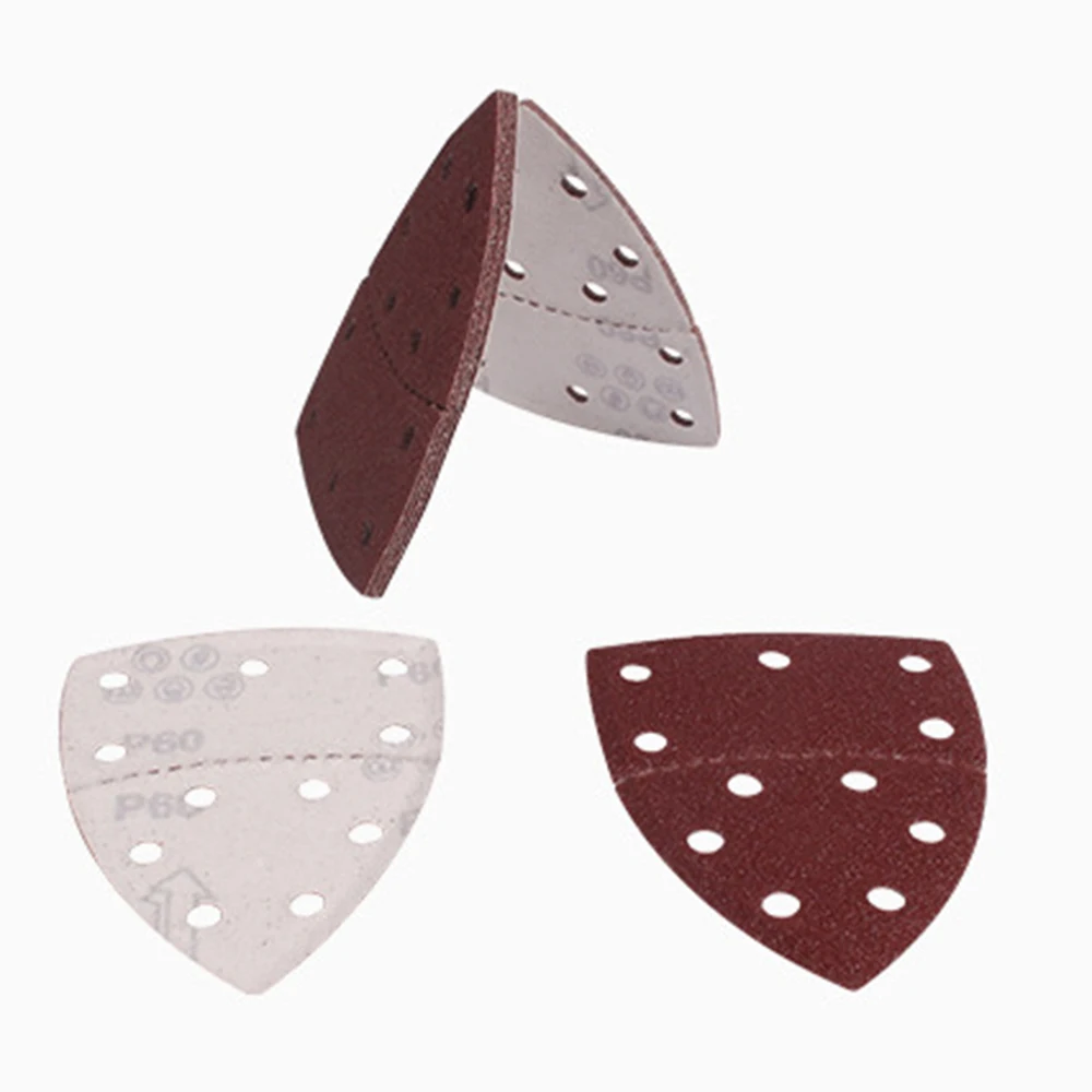 60pcs 150*150*105 Triangle Sandpaper 11 Holes Sanding Sheets Assorted 40/60/80/120/180/240 Grits Mouse Sander Pads