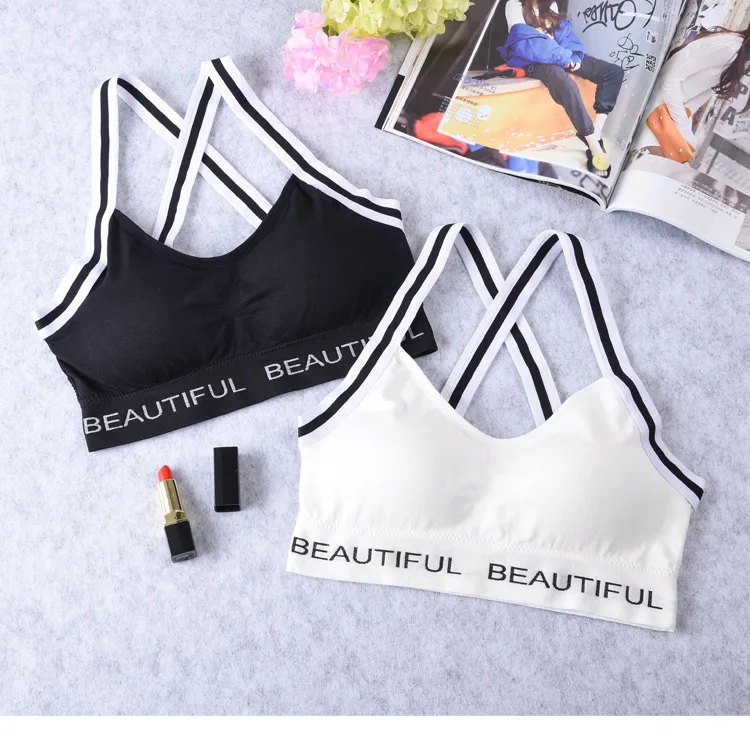 Summer Sports Casual Beauty Wrapped Chest Without Steel Ring Letter Bra Comfortable Breathable Fitness Underwear with Removable