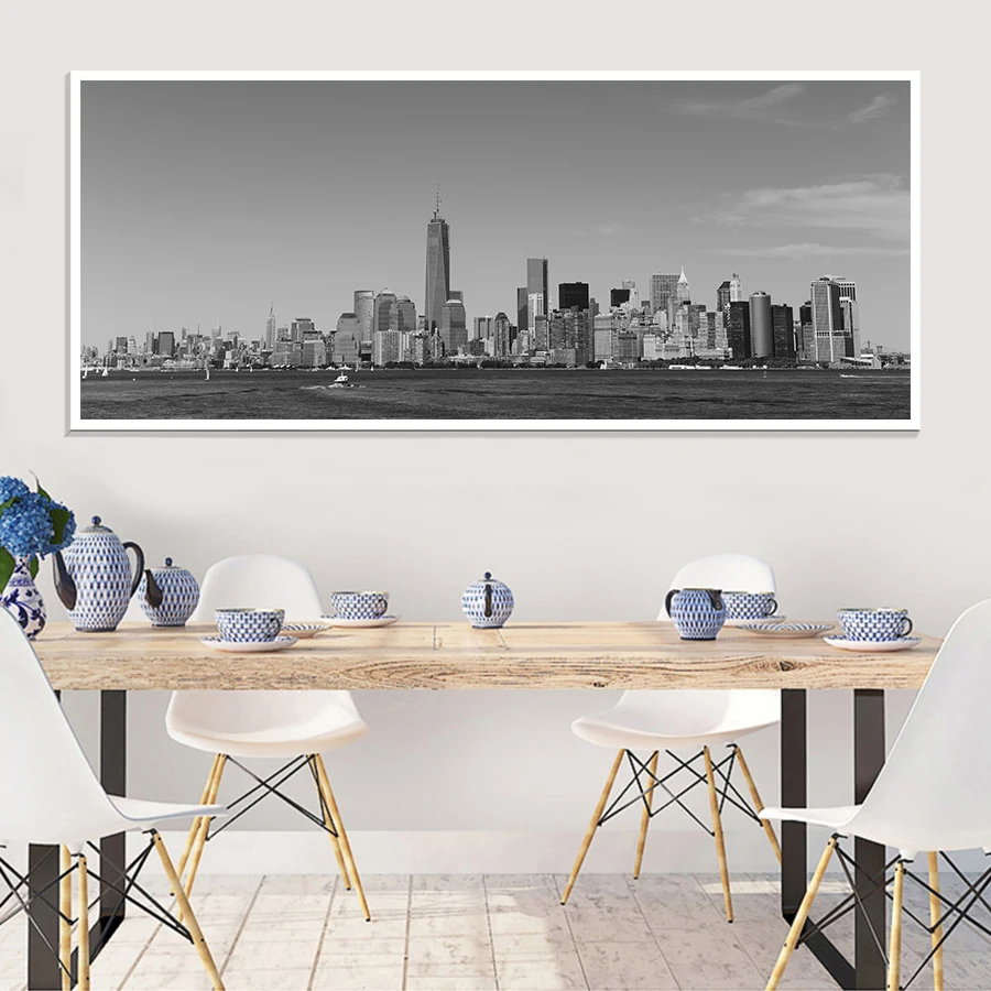 4 - City Night Landscape Wall Art Canvas Painting San Francisco Wall Pictures Modern Black and White Prints and Posters Decoration