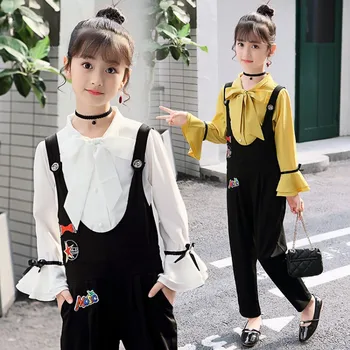 

clothes for children 10 years 2018 autumn fall clothing sets blouse +overalls