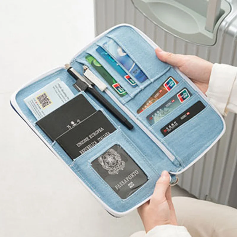 Men Women Travel Passport Cover Document Credit Card Organizer Cover Money Unisex Denim Wallet ID Card Holder Case Strap PC0048 (4)