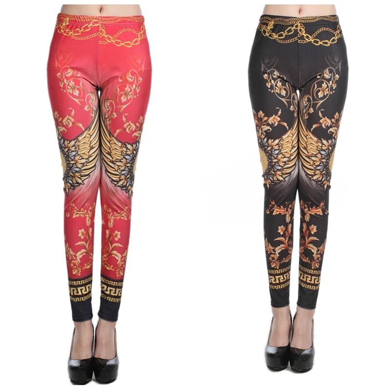 New Style Floral Woman Digital Print Legging Chains Design Women Pants High