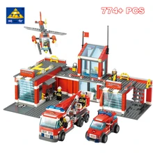 KAZI 774 шт пожарная городская пожарная станция строительный блок игрушки набор Строительная Машина фигурки вертолет совместим со всеми брендами