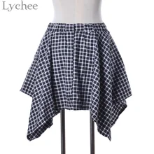 Личи Харадзюку элегантный дизайн Стильная женская клетчатая юбка с завышенной талией неровный подол мини клетчатая плиссированная юбка