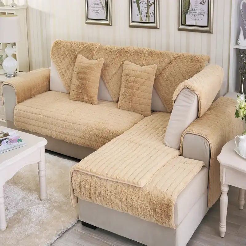 Solid Plush Sofa Cover Towel Soft Fluffy Slipcover Non Slip Seat Sofa Cover Towel Soft Fluffy Slipcover