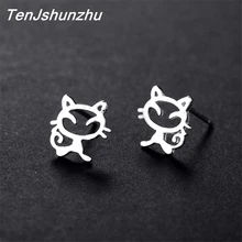 Pendiente de gato con corte hipoalergénico para mujer, pendiente de Plata de Ley 925, Pendientes de joyería de plata de ley(China)