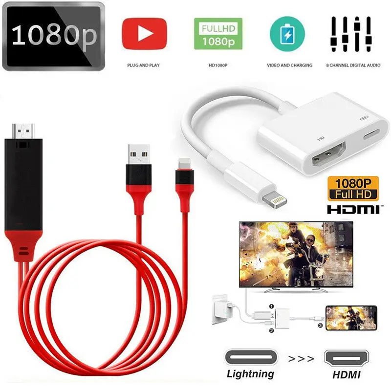 2 м USB 8 Pin к HDMI HDTV AV кабель адаптер для освещения для iPhone XS 7 Plus 8 XPlus 6S ipad Mini Air Pro Зарядный Кабель-адаптер