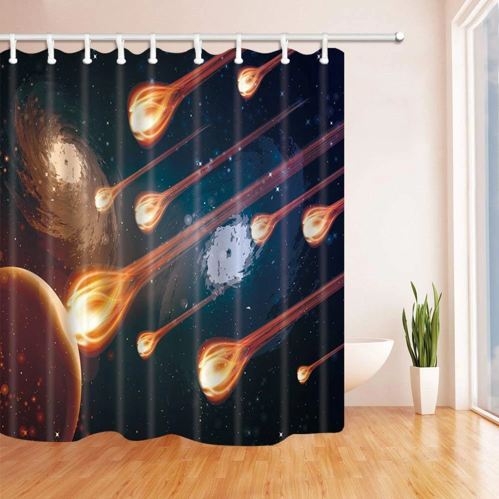 Space Universe Decor Watching A Meteor Rain Shower Curtain Waterproof Polyester Fabric Bathroom Decorations Bath Curtains Shower Curtains Aliexpress