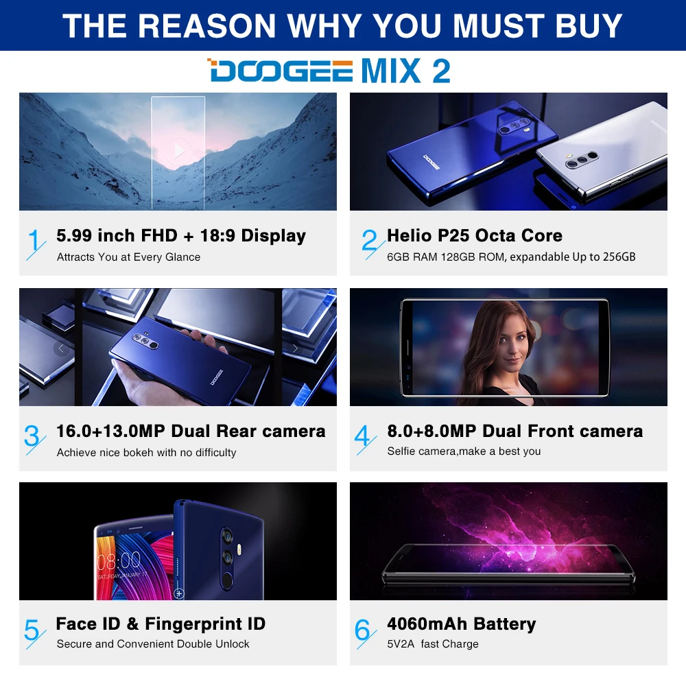DOOGEE mezclar 2 6 GB 128 GB teléfono móvil MTK Helio P25 Octa Core 5,99 \