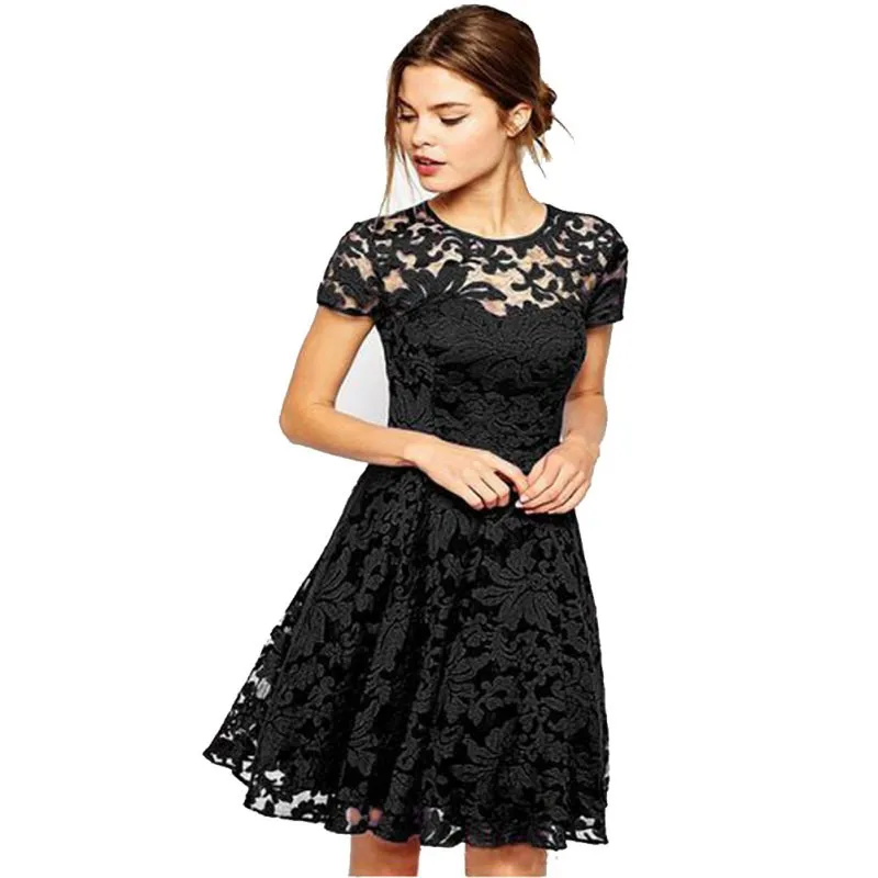 2017 New Women Casual Fl Lace Dresses Short Sleeve Soild Color 2017 New Women Casual Fl Lace Dresses Short Sleeve Soild Color Blue Red Black Party Mini Dress Plus Size S4 In From S Clothing