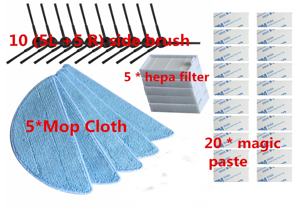 10*side Brush+5*hepa Filter+5*Mop Cloth+20*magic paste for ilife v5s ilife v5 pro ilife x5 V3+ V5 V3 v5pro vacuum cleaner parts 10*side Brush+5*hepa Filter+5*Mop Cloth+20*magic paste for ilife v5s ilife v5 pro ilife x5 V3+ V5 V3 v5pro vacuum cleaner parts