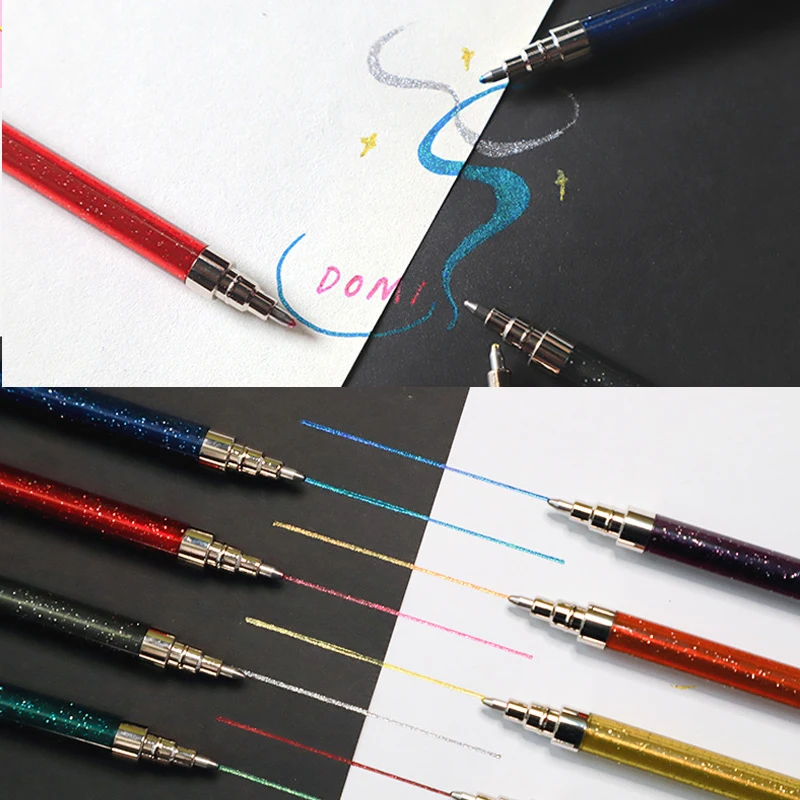 Горячая 1,0 мм ручки с блестками Детская гелевая ручка для вспышки DIY Рисование граффити ручка канцелярские принадлежности черная бумага письменная ручка школьные принадлежности