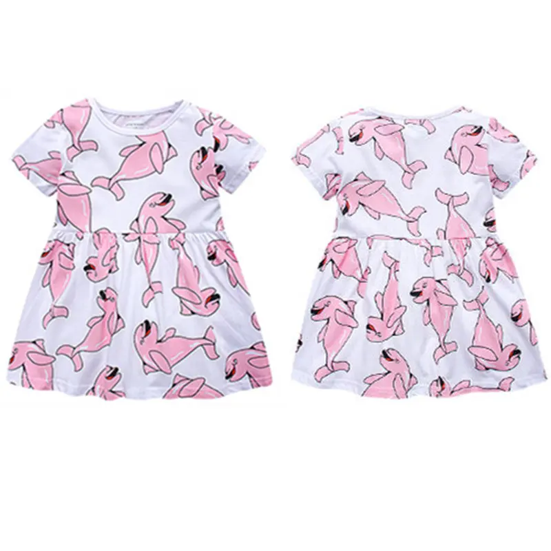 

LD-88, Dolphin, 6pcs/lot, Children girls dress, short sleeve print dress top for 1-6T, 100% cotton
