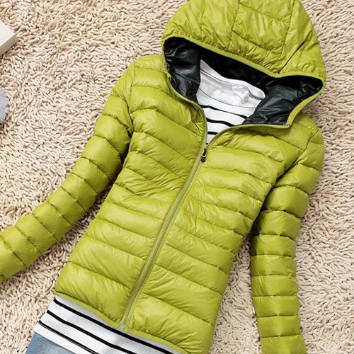 Новая зимняя куртка, женская верхняя одежда, тонкий пуховик с капюшоном, женское теплое пальто с подкладкой - Цвет: Зеленый
