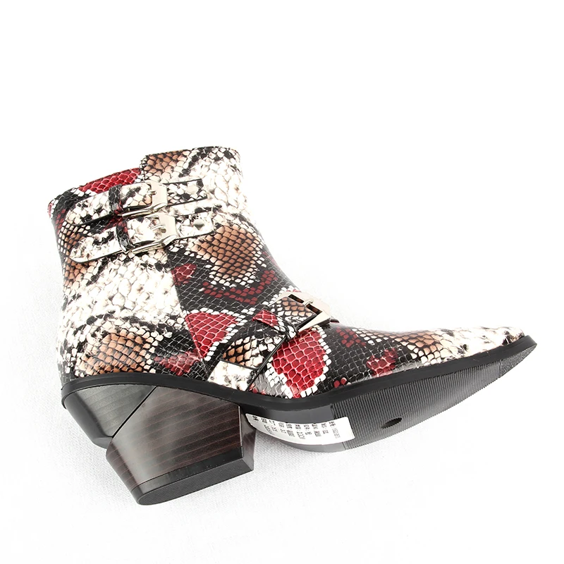 OIAH/ковбойские ботинки в западном стиле женские ботильоны из искусственной кожи с принтом змеи ботинки на танкетке и высоком каблуке Зимние ковбойские ботинки с острым носком