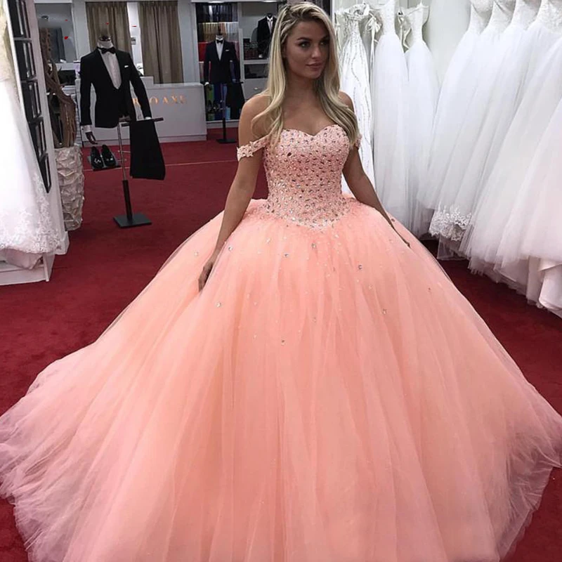 

Luxury Crystal Quinceanera Dresses Ball Gown Off Shoulder Tulle Prom Debutante Sixteen 15 Sweet 16 Dress vestidos de 15 anos
