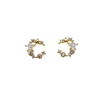 2018 Christmas moon star gold color earring elegance Gorgeous CZ crescent moon studs delicate designer jewelry earring