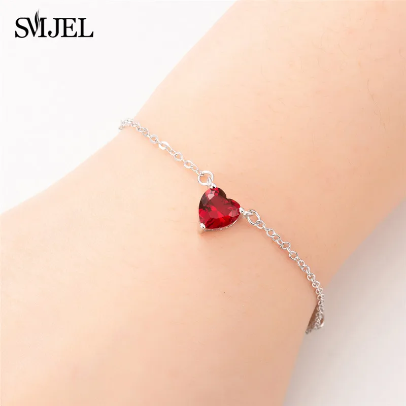 

SMJEL Fashion Love Heart Shape Bracelets for Women Lovers Crystal Red Heart Bracelet Set Best Friend Gifts 925 Silver Jewelry