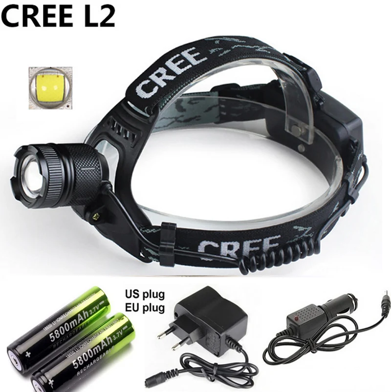 

Rechargeable LED Headlamp 2400 Lumens XM-L L2 Head Light 3-mode Strobe SOS LED Flash Light By 18650 Battery with charger