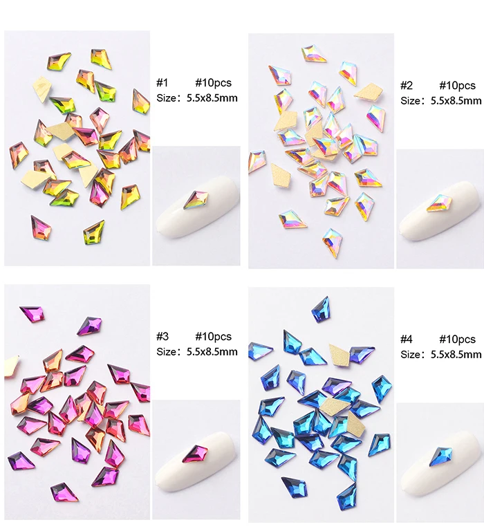 10PCS Irregular Nail Art Rhinestones Colorful Semicircle Crystal Flat Back 3D Nail Jewelry Decorations 1Pc Fluorescence Stone