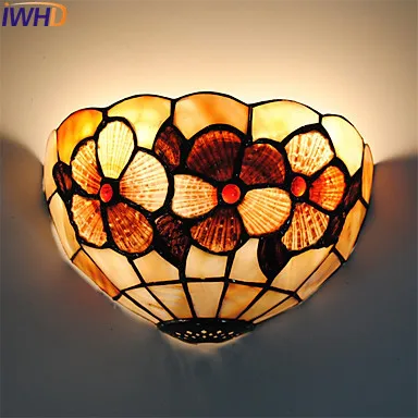 IWHD Tiffany Shell Shade винтажный светодиодный настенный светильник для гостиной, спальни, настенный светильник с аппликацией Murale