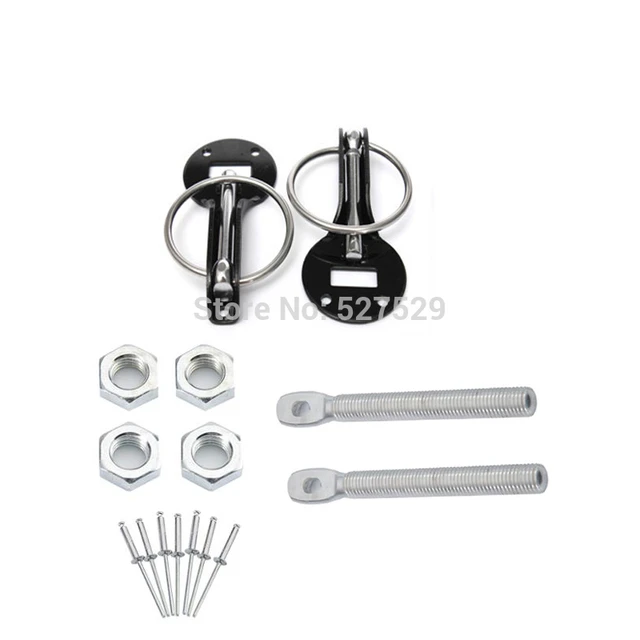 Stainless Steel Hood ,Universal Bonnet Hood Pin Pins Lock Latch Kit for  Racing Sport Car(Black)