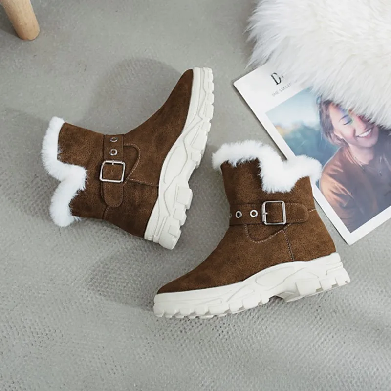 COOTELILI Warm Fur Ankle Boots For Women Winter Shoes Buckle Rubber Platform Fleece Snow Boots Women Comfortable Shoes Female  (5)