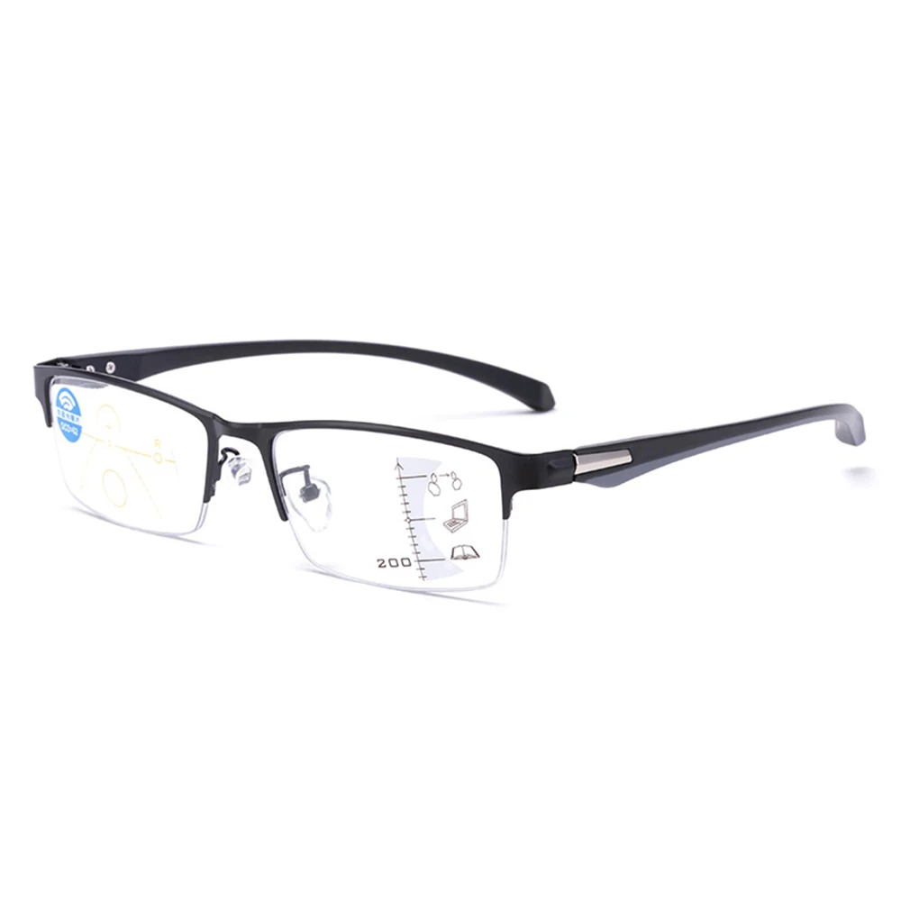 

Anti-blue Light Progressive Multifocal Lens Metal Half Frame Reading Glasses See Near and Far +0.75 +1.25 +1.5 +2 +1.75 TO +4