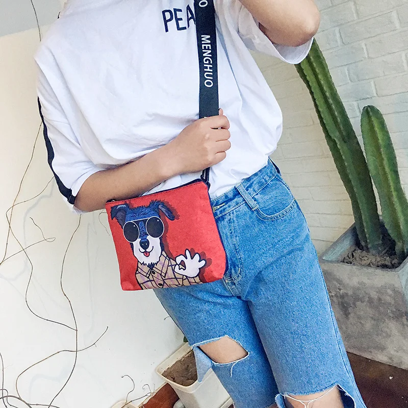 Menghuo New Cute Dog Cat Printed Canvas Crossbody Shoulder Bags Summer Female Casual Canvas Bags Nylon Bag Design Messenger Bag (6)