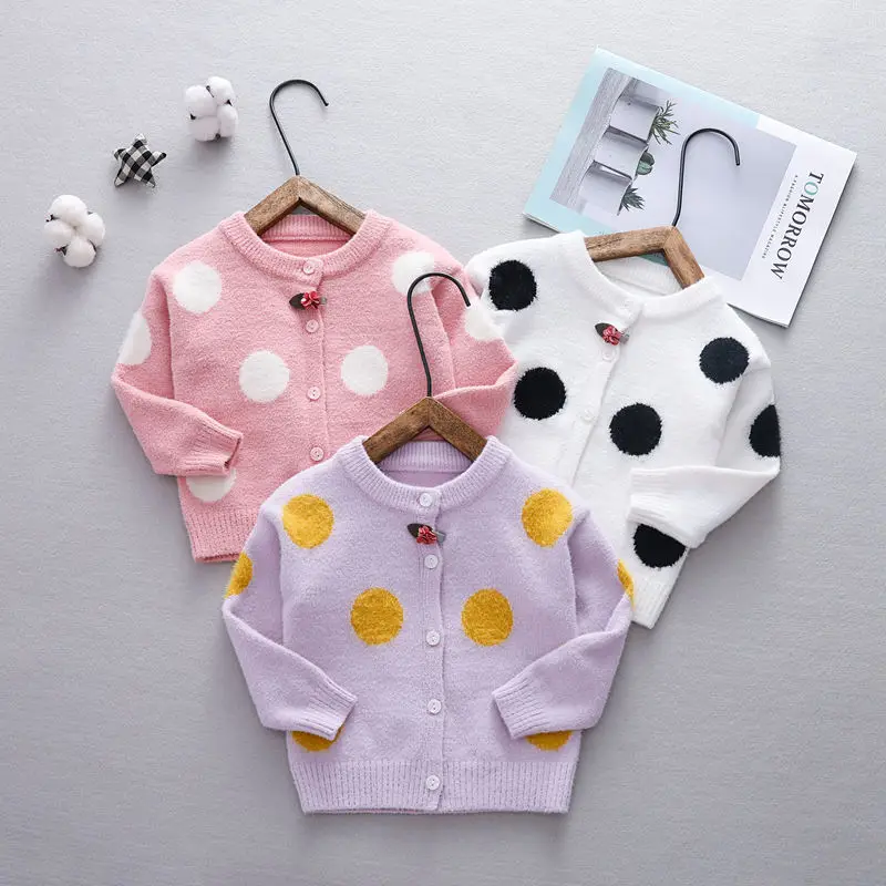 

2019 Autumn Baby Kids Polka Dot Long Sleeve Velvet Knitwear Sweaters Children's Cardigans Knitted Girls Casual Outerwear Coats