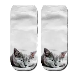 Модные 3D милые короткие носки женские Харадзюку принт Kawaii Cat животных Теплые ботильоны забавные носки для девочек Подарки на день рождения