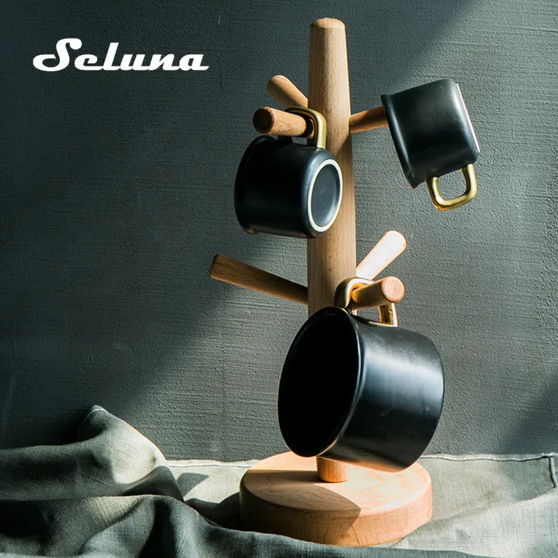 

Wooden Coffee Cup Holder Beech Wood Tree Stand Rack 6 Cup Mug Holder Countertop Pantry Stands Mug Shelves Hanger Kitchen Display