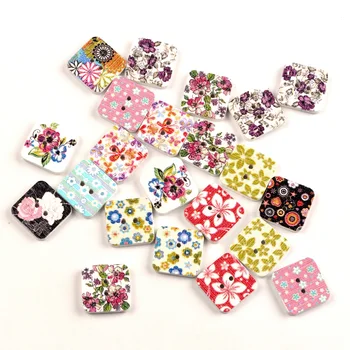 

50pcs Mixed Square Wooden 2 Holes Buttons For Clothing Needlework Scrapbooking Wood Botones Decorative Crafts Diy Accessories
