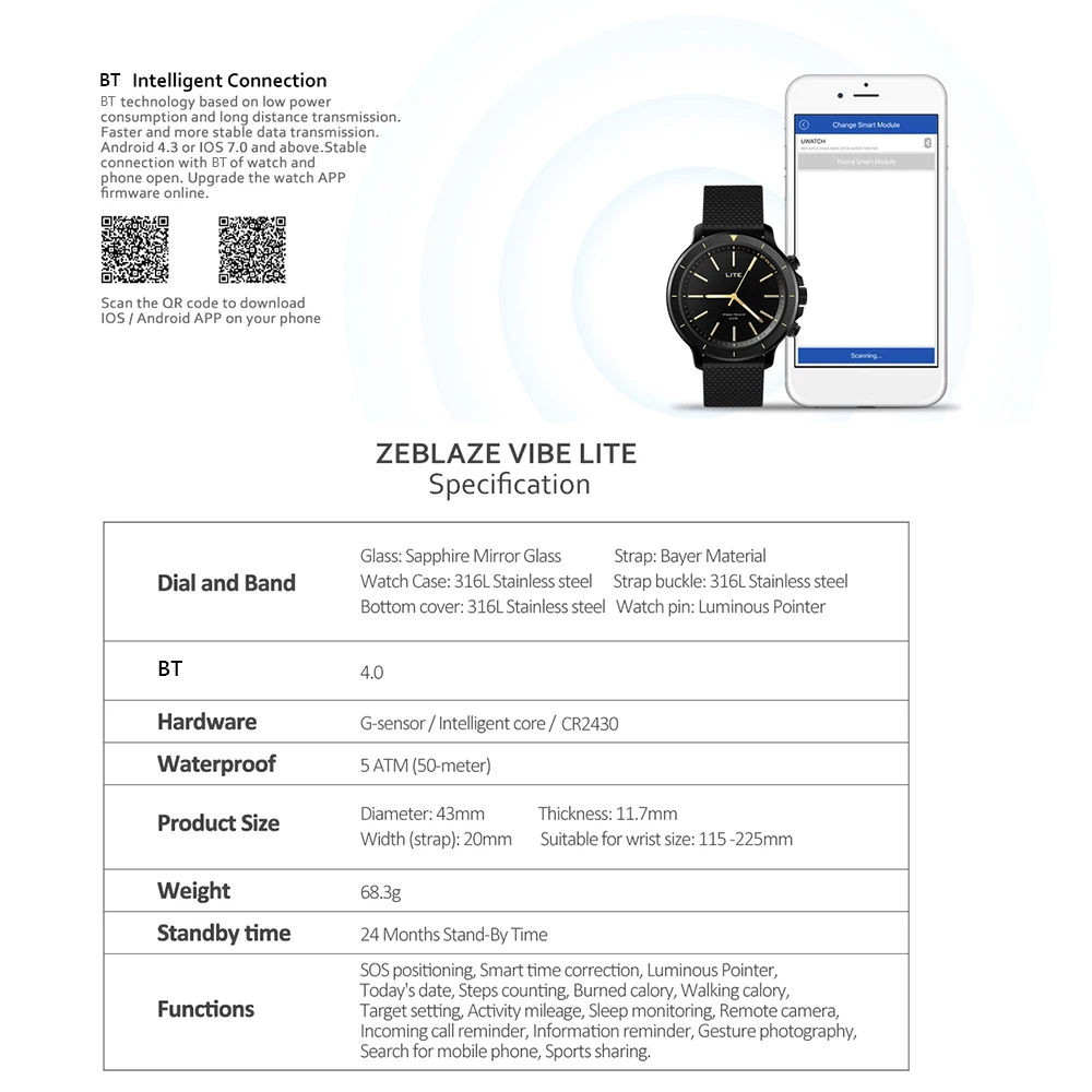 New Zeblaze VIBE LITE 5ATM Waterproof SOS Smartwatch 24-month Standby Time All-Weather Monitoring For IOS And Android Watch Men New Zeblaze VIBE LITE 5ATM Waterproof SOS Smartwatch 24-month Standby Time All-Weather Monitoring For IOS And Android Watch Men - smart-warch, men