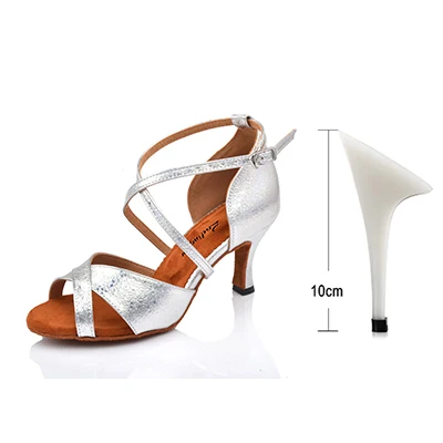 Ladingwu/Новинка; обувь для латинских танцев; цвет оранжевый, золотистый, Серебристый; женская Обувь для бальных танцев из искусственной кожи; сандалии для сальсы; обувь для соревнований - Цвет: Silver 10cm