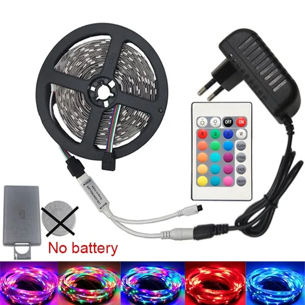 5 метров не водонепроницаемый RGB светодиодные полосы света SMD 2835 DC12V 60leds/м гибкий RGB освещения лента белый/теплый белый/синий в полоску - Испускаемый цвет: RGB 24key Set